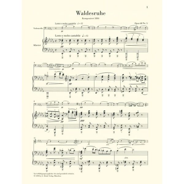 Henle Verlag Dvorak Waldesruhe op.68 Cello
