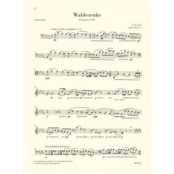Henle Verlag Dvorak Waldesruhe op.68 Cello