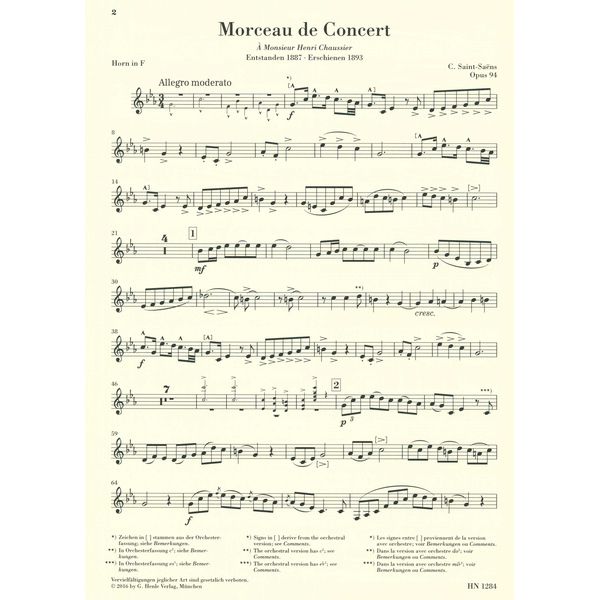 Henle Verlag Saint-Saëns Morceau Concert