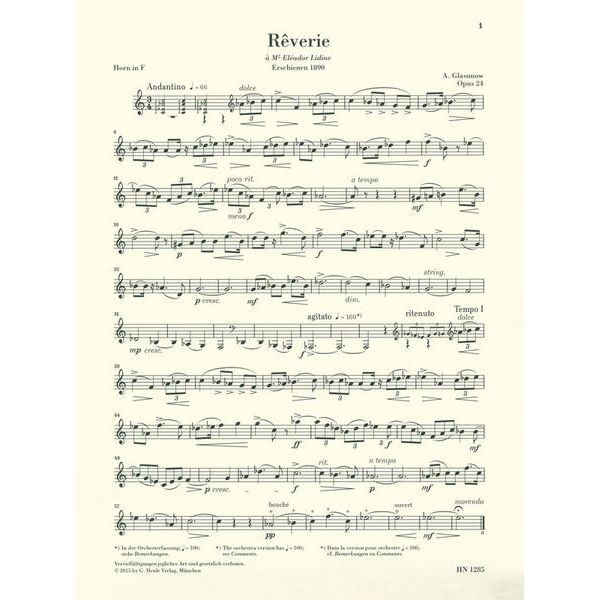 Henle Verlag Glasunow Reverie Horn