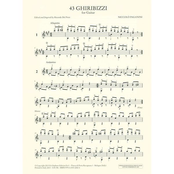 UT Orpheus Edizioni Paganini 43 Ghiribizzi Guitar