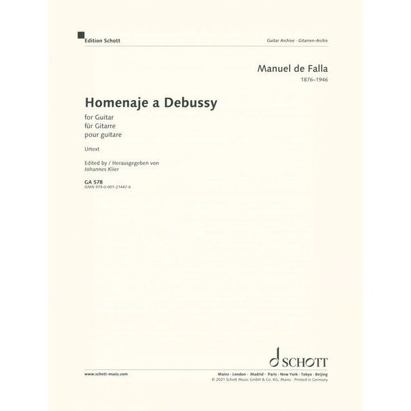 Schott De Falla Homenaje a Debussy