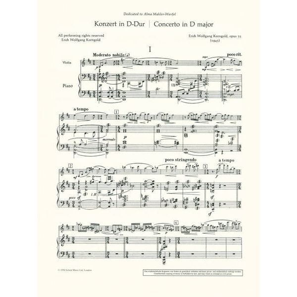 Schott Korngold Concert D-Dur op. 35