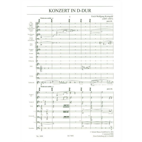 Edition Eulenburg Korngold Concert D-Dur op. 35