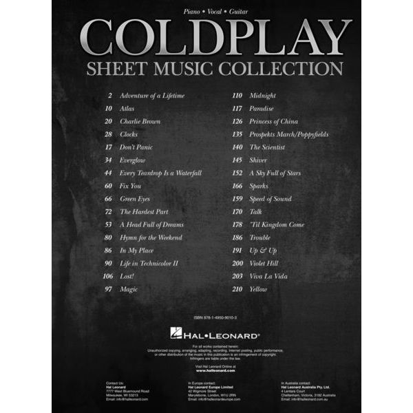 Hal Leonard Coldplay Sheet Music Collect