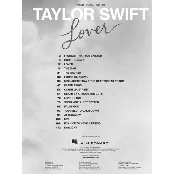 Hal Leonard Taylor Swift Lover