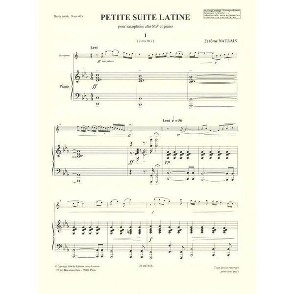 Editions Henry Lemoine Naulais Petite Suite Latine