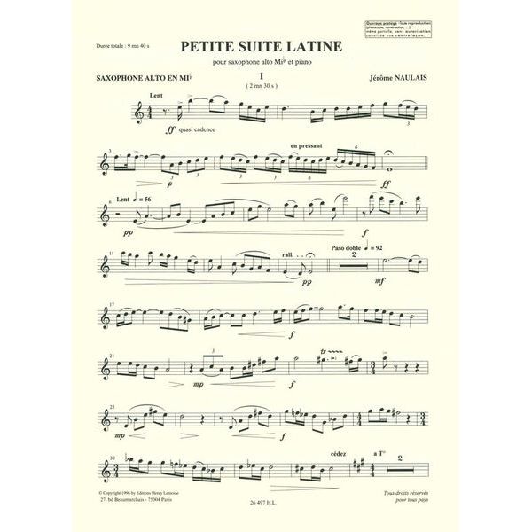 Editions Henry Lemoine Naulais Petite Suite Latine