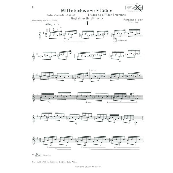 Universal Edition Sor Mittelschwere Etüdem