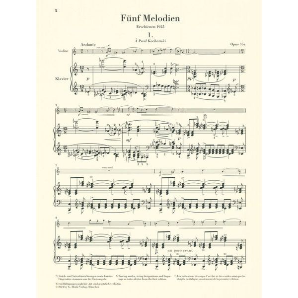 Henle Verlag Prokofjew 5 Melodien Violine