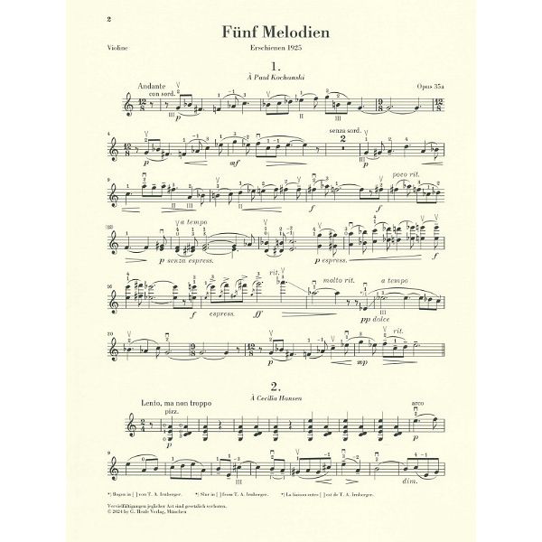 Henle Verlag Prokofjew 5 Melodien Violine