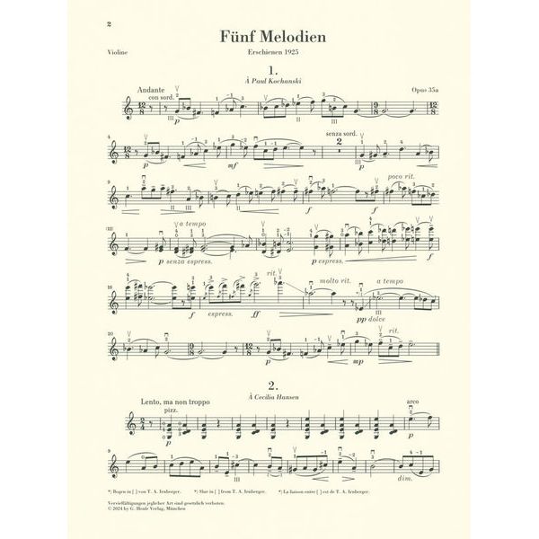 Henle Verlag Prokofjew 5 Melodien Violin