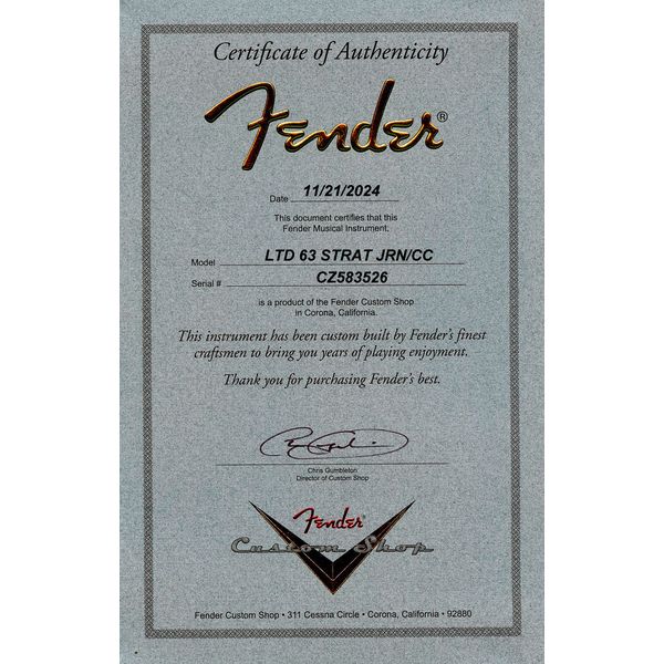 Fender LTD 63 Strat Jmr RW ASGM
