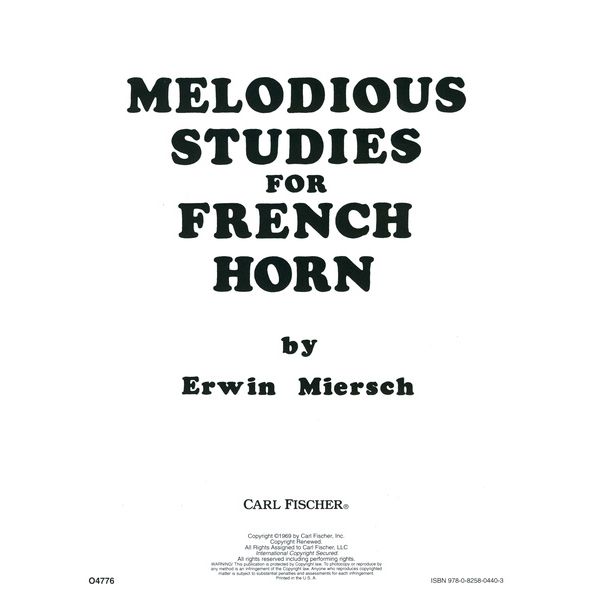 Carl Fischer Melodious Studies French Horn