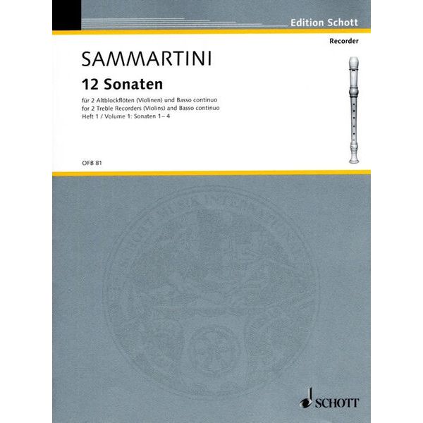 Schott Sammartini 12 Sonaten Heft 1