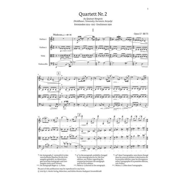 Henle Verlag Bartok Streichquartette