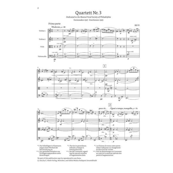 Henle Verlag Bartok Streichquartette