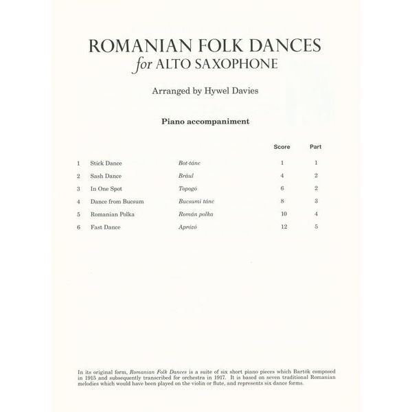 Boosey & Hawkes Bartok Romanian Dances A-Sax