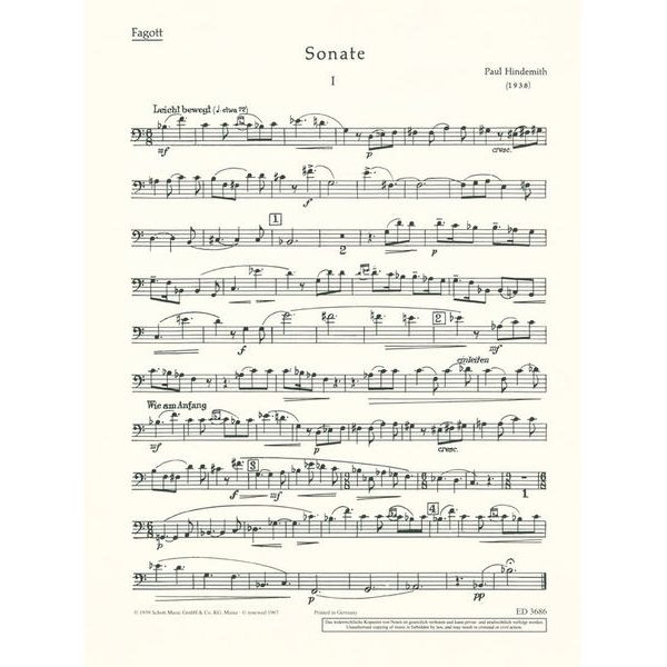 Schott Hindemith Sonate Bassoon