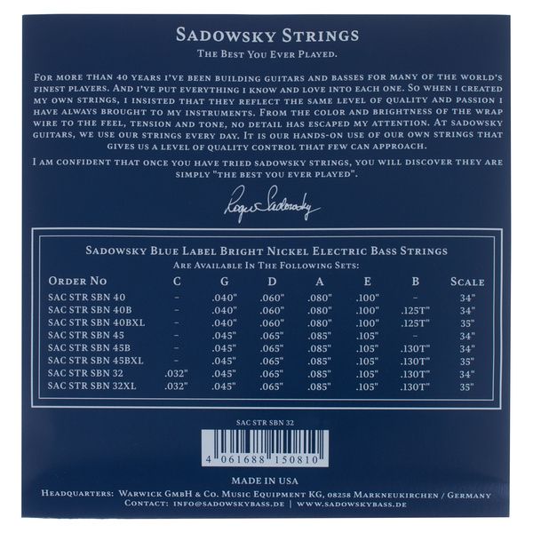 Sadowsky Blue Label Bass 6 032-130 NT