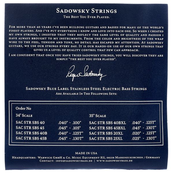 Sadowsky Blue Label 5 040-125 ST