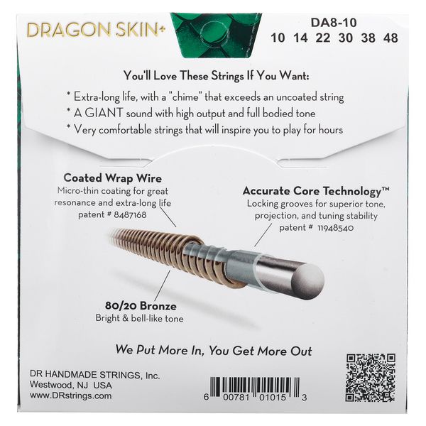 DR Strings Dragon Skin+ DA8-10 Coated