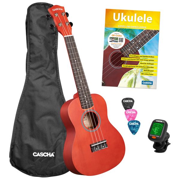 Cascha Concert Uke Linden Set RED