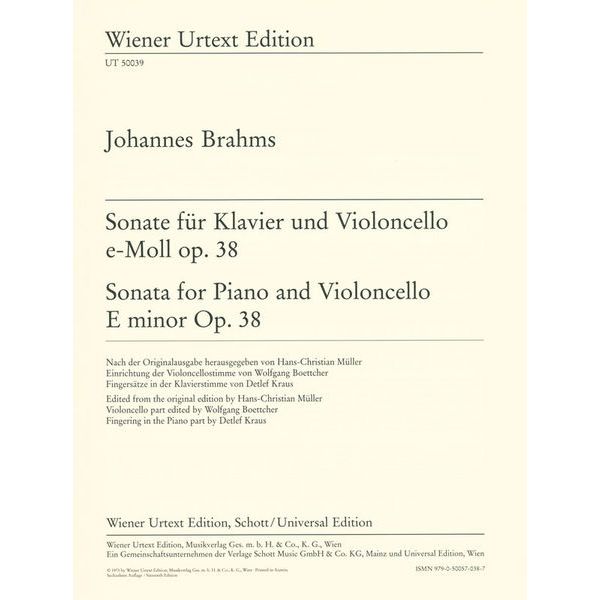 Wiener Urtext Edition Brahms Cellosonate e-moll