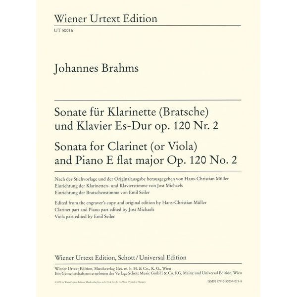 Wiener Urtext Edition Brahms Sonate für Klarinette