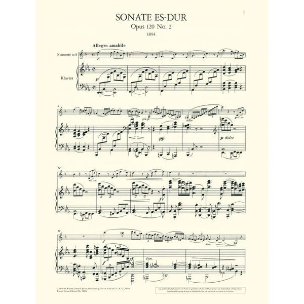 Wiener Urtext Edition Brahms Sonate für Klarinette