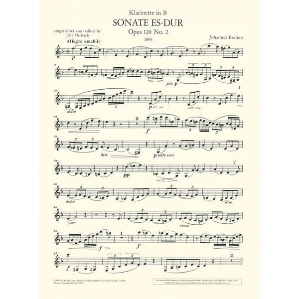 Wiener Urtext Edition Brahms Sonate für Klarinette