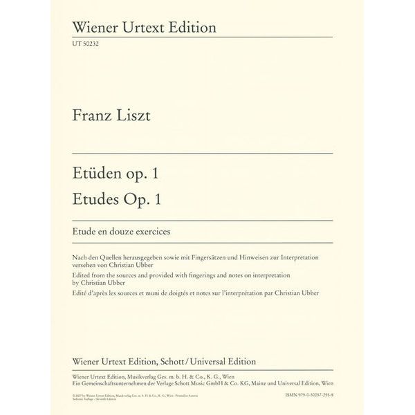 Wiener Urtext Edition Liszt Etüden op. 1