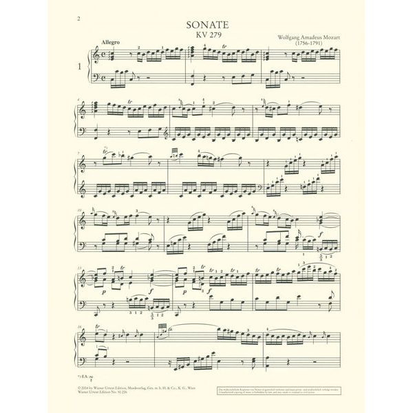 Wiener Urtext Edition Mozart Klaviersonaten 1