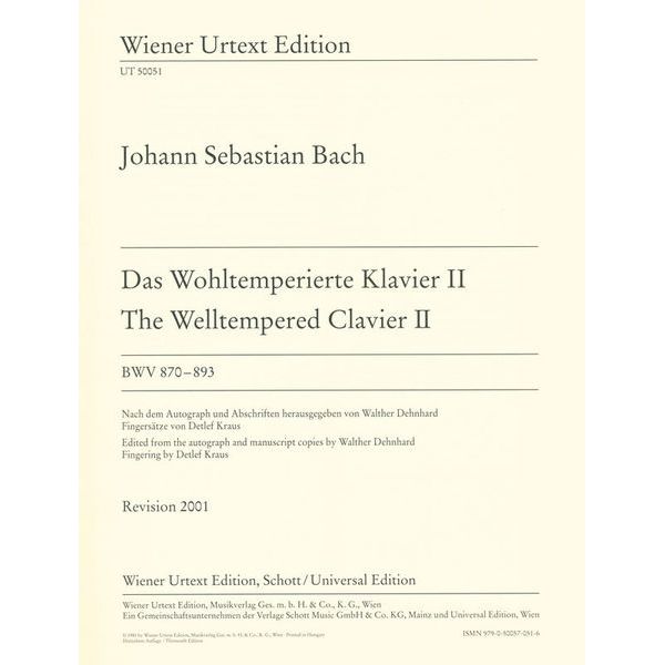 Wiener Urtext Edition Bach Wohltemperierte Klavier 2