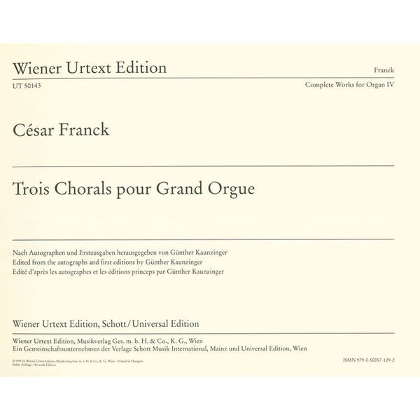 Wiener Urtext Edition Franck Trois Chorals