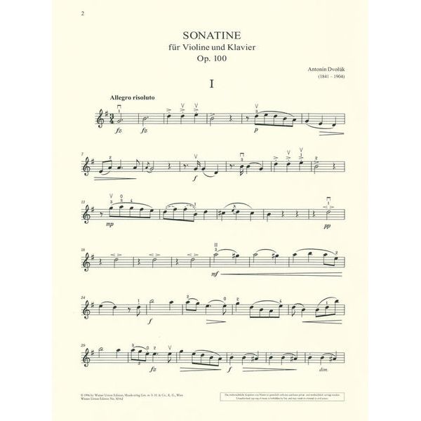 Wiener Urtext Edition Dvorak Sonatine für Violine