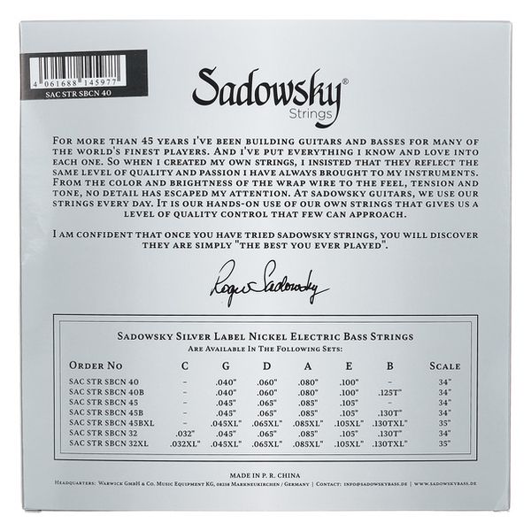 Sadowsky Silver Label Bass String 0.40