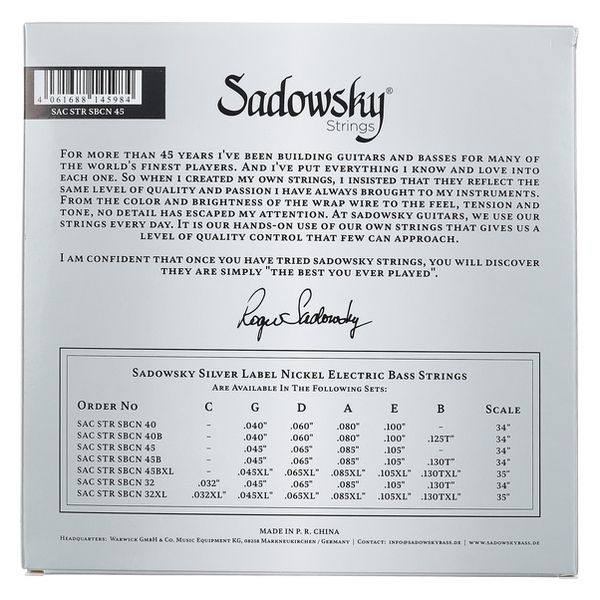 Sadowsky Silver Label Bass String .045
