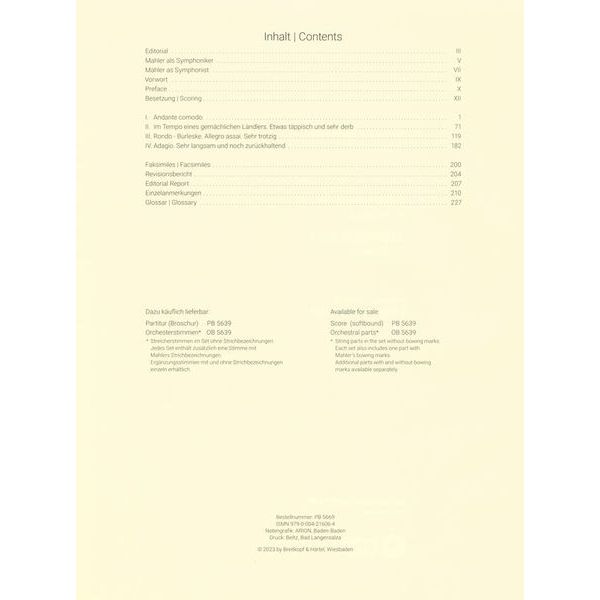 Breitkopf & Härtel Mahler Symphonie Nr. 9