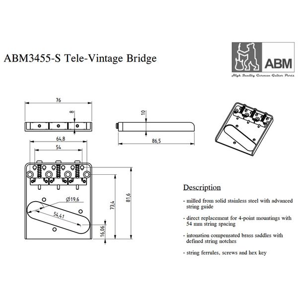 ABM 6455-S aged T-Style Bridge