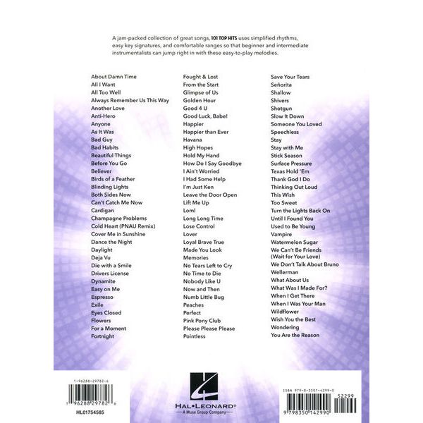 Hal Leonard 101 Top Hits for Cello