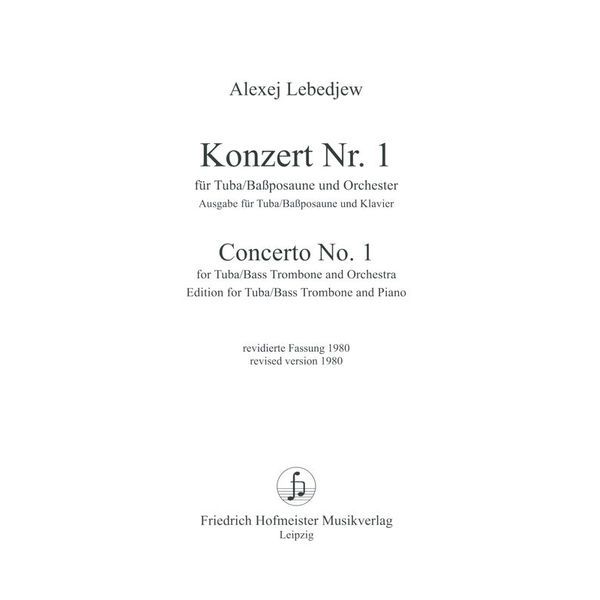 Friedrich Hofmeister Verlag Lebedjew Concert Nr. 1