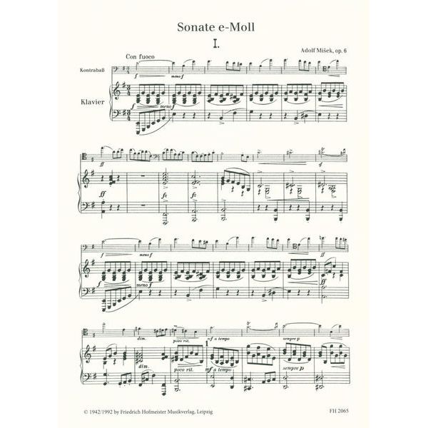 Friedrich Hofmeister Verlag Misek Sonate e-Moll Kontrabass