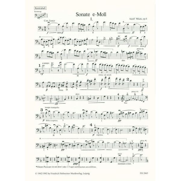 Friedrich Hofmeister Verlag Misek Sonate e-Moll Kontrabass