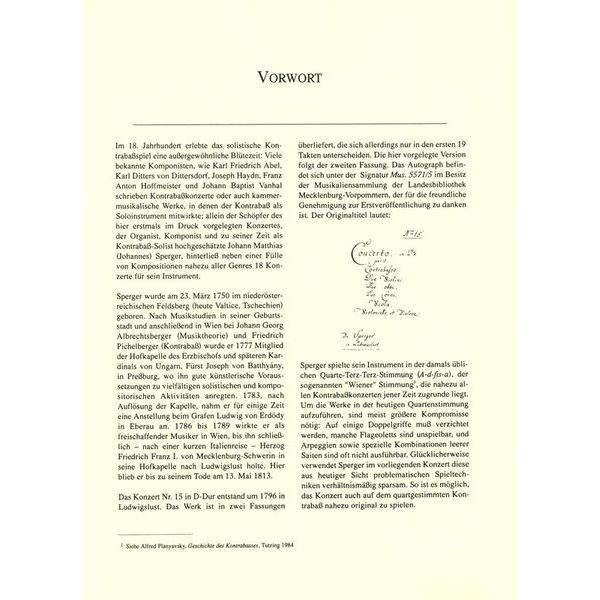 Friedrich Hofmeister Verlag Sperger Konzert Nr. 15 D-Dur
