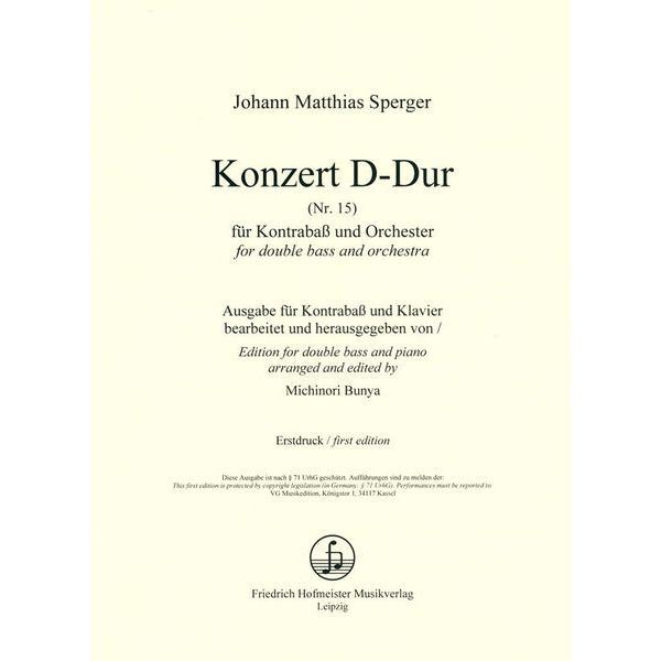 Friedrich Hofmeister Verlag Sperger Konzert Nr. 15 D-Dur
