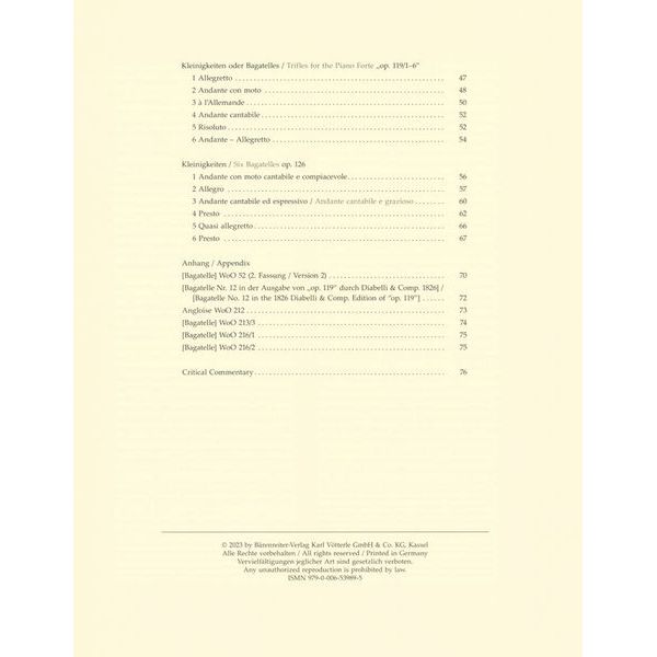 Bärenreiter Beethoven Sämtliche Bagatellen