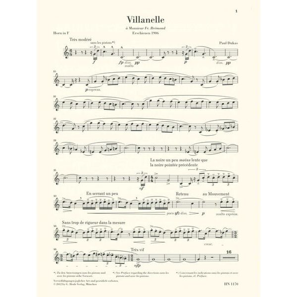 Henle Verlag Dukas Villanelle Horn