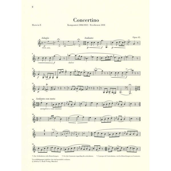 Henle Verlag Weber Concertino op.45 Horn