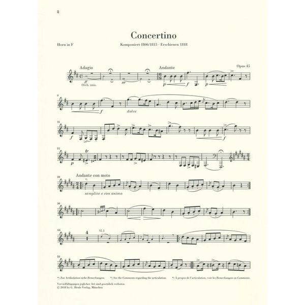 Henle Verlag Weber Concertino op.45 Horn